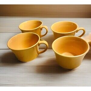 Vintage McCoy Yellow Coffee Mugs Cups Stoneware Set of 4, Excellent Condition